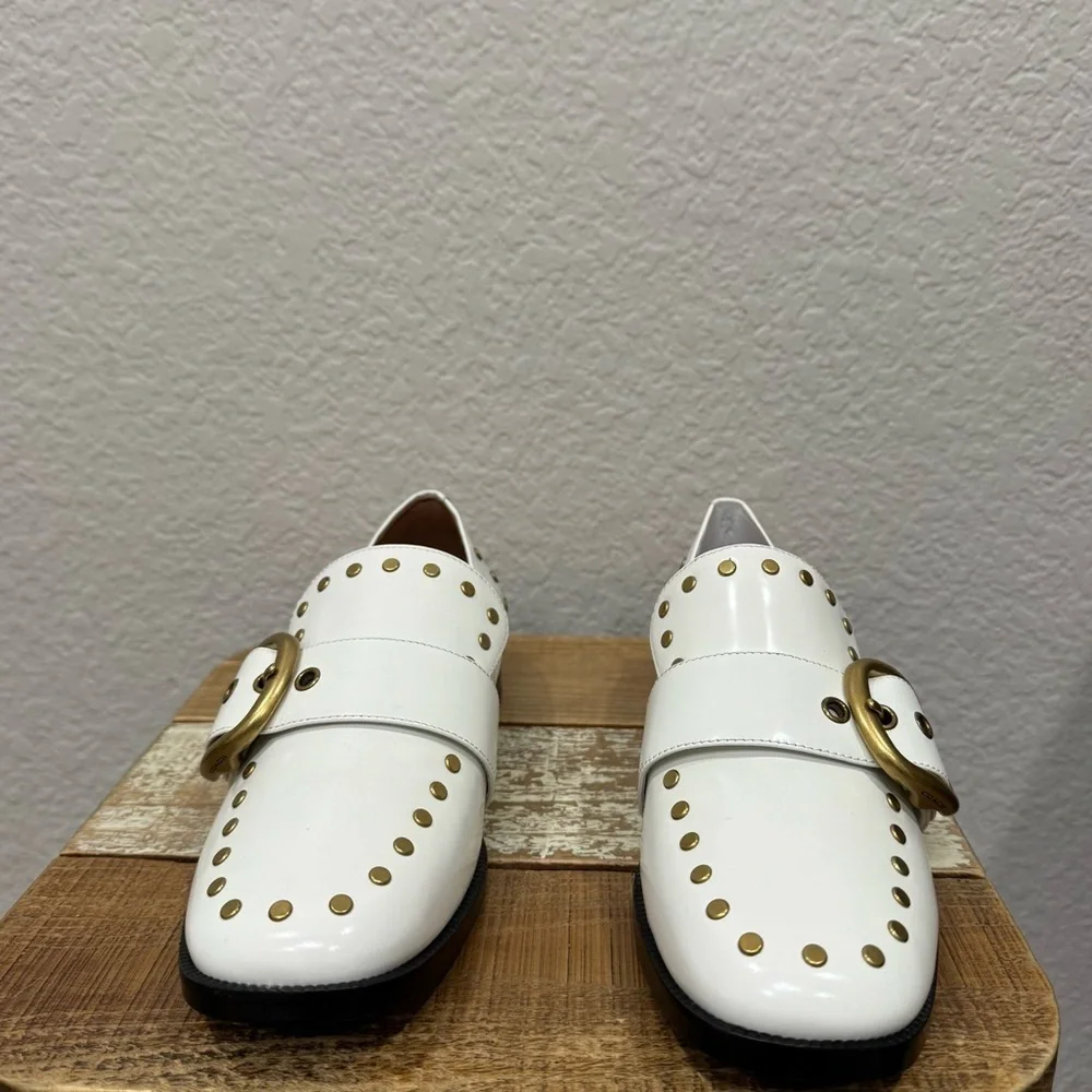 Coach Alexa White Leather Studded Loafer Size 7